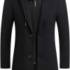 Men's Wool Coat Hoodie Long Trench Coat Cotton Casual Woollen Overcoat Jacket