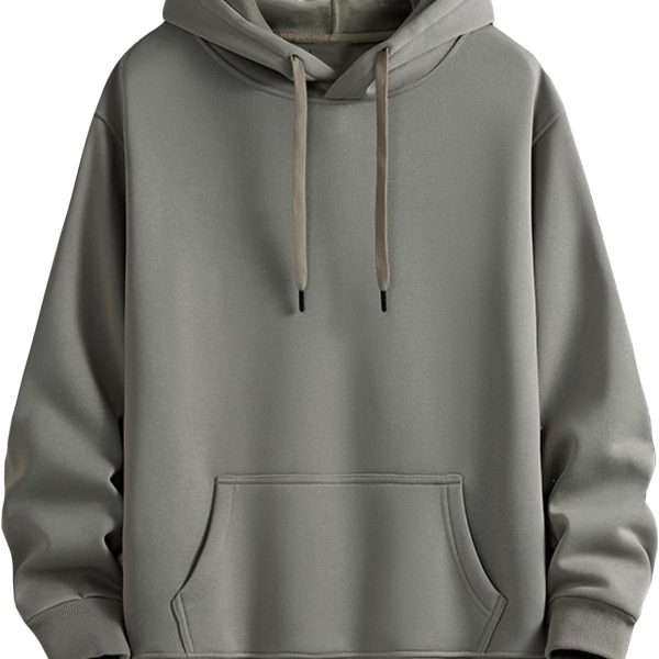 Mens Fleece Lined Hooded Sweatshirts Solid Color Long Sleeve Drawstring Hoodies Casual Loose Sweaters with Pocket