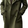 Mens Trench Coat Notch Lapel Double Breasted Peacoat Wool Blend Casual Long Overcoat