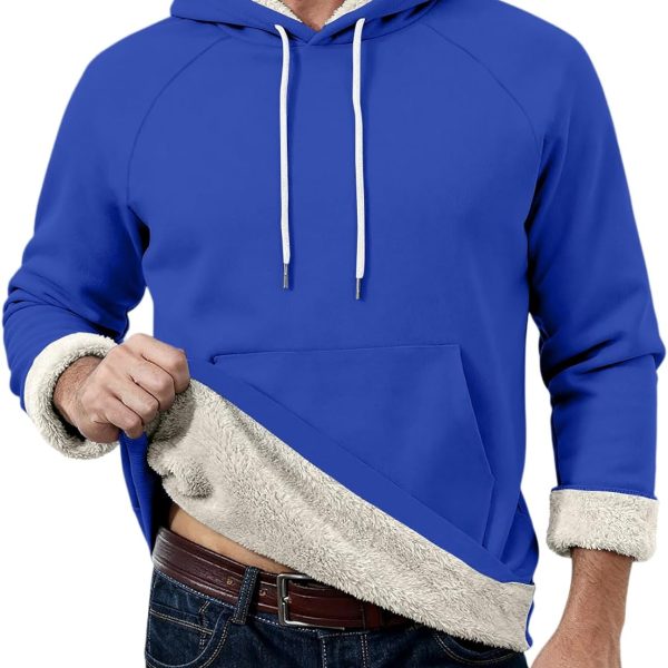Men's  Lined Hoodies Thick Fleece Sweatshirts Winter Warm Pullover with Pocket