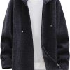Mens Coats Fall Winter Sweater Jackets Casual Knitted Cardigan Fleece Lined Full Zip Hooded Coat Long Jacket