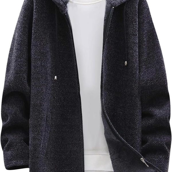 Mens Coats Fall Winter Sweater Jackets Casual Knitted Cardigan Fleece Lined Full Zip Hooded Coat Long Jacket