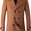 Men's Classic Double Breasted Wool Blend Pea Coat Mid Long Trench Coat