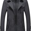 Men's Wool Blend Coat Warm Winter Trench Coat with Detachable Soft Scarf Single Breasted Pea Coat