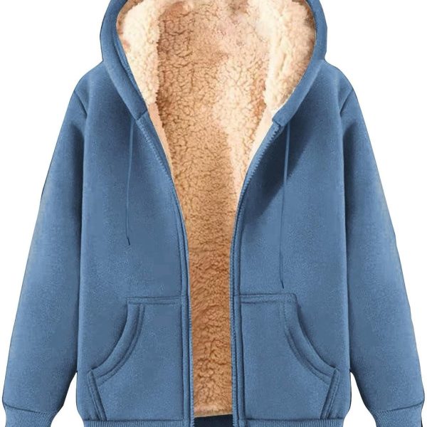 Mens Fleece Lined Hoodie  Fuzzy Casual Full Zip Up Jacket Winter Warm Cozy Thermal Solid Sweatshirts Bear Coat