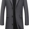 Mens Wool Blend Long Trench Coat Notch Lapel Single Breasted Overcoat with Pockets