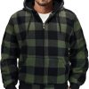 Men's Zip Up Fashion Hoodies Fleece Jacket  Lined Winter Warm Sweatshirt Plaid Flannel Hooded Coat